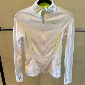 Adidas White Zip-Up Performance Jacket with Lime Accents